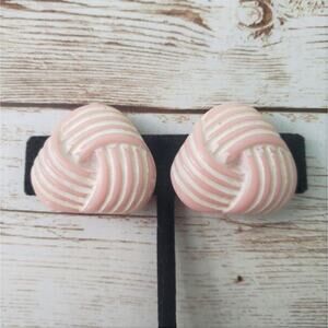 Vintage Clip On Earrings - Light Pink & White Triangular